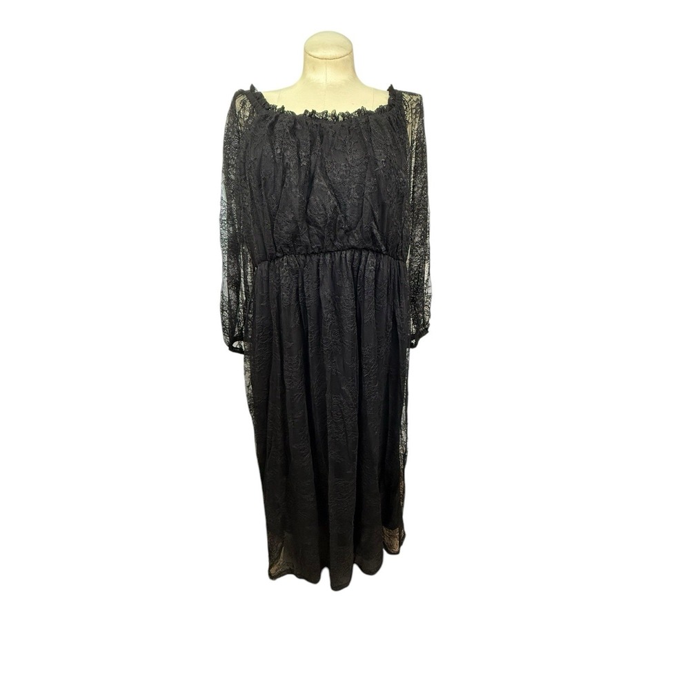 Women's Lane Bryant 18/20 Black Lace Dress Sheer Sleeves Romantic Boho‎ Gothic